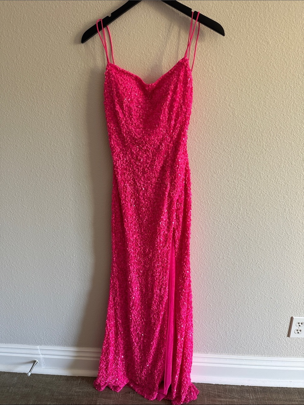 Sherri Hill Hot Pink Sequin Cowl Slip Gown